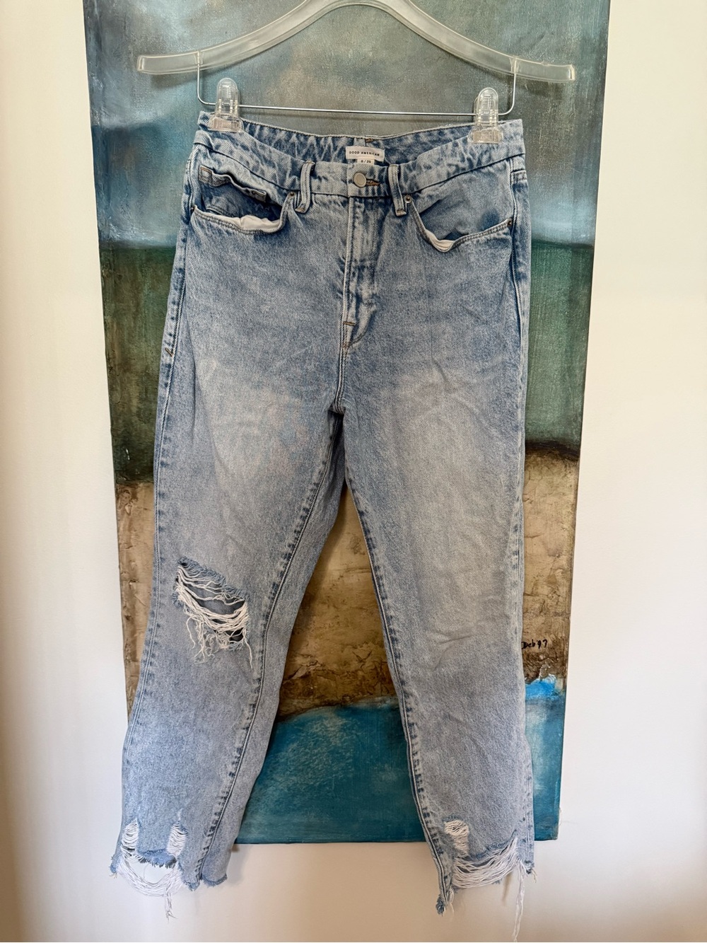 Good American Light Blue Distressed Ankle Jeans